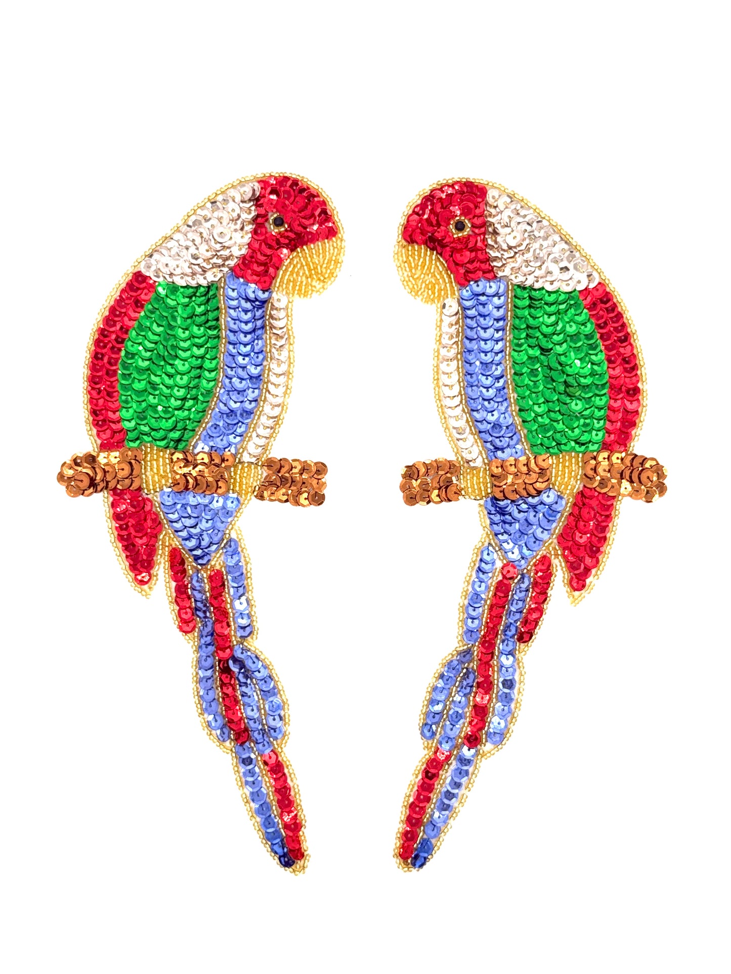 Parrot Perched on Branch - Multicolored Sequins - Gold/Black Beads 10" x 4.5"