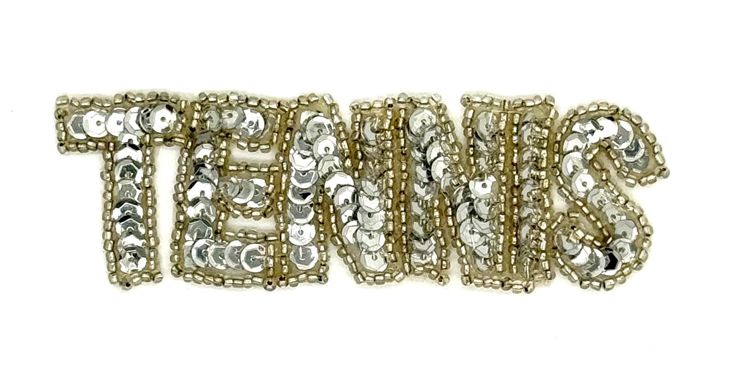 “Tennis” Word - Choice of Gold or Silver Sequins/Beads 4.5" x 1.5"