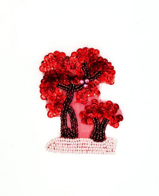 Trees with Red Sequins and White, Mauve and Bronze Beads 3" x 2.5"