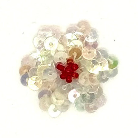 Flor - Lentejuelas Blancas - Centro de Cuentas Rojas 1.25”