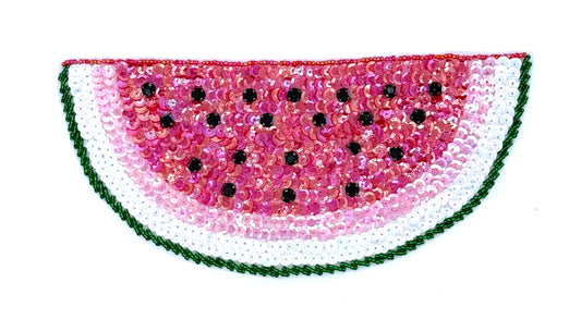 Watermelon Slice - Choice of two - Beige or White Sequins - Pink Sequins - Glass Beads - Black Rhinestones  9" x 4"