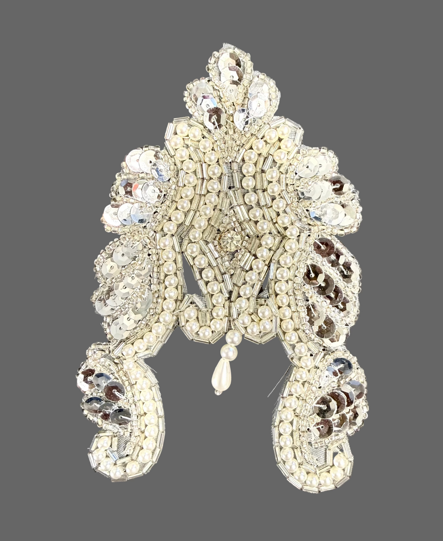 Designer Motif - Pearls Rhinestones - Silver Sequins - Beads 5.5" x 4"