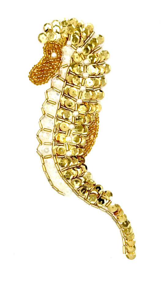 Choice of Color Seahorse Appliqué: Gold or Rose Gold - Sequin and Glass Beads 6.25” x 2.25”