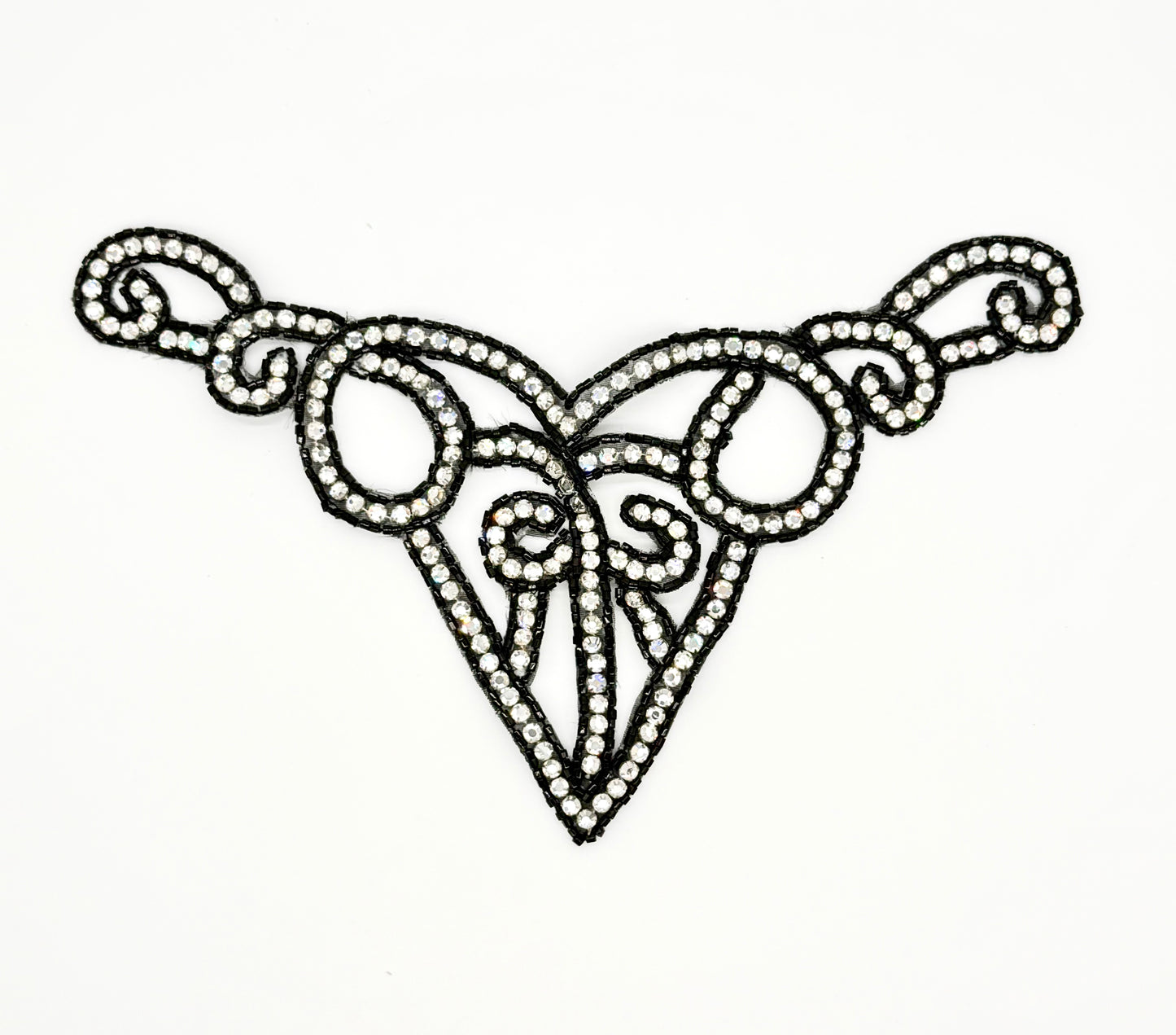 Designer Motif Vintage Neckpiece - Black Beads - High Quality Rhinestones 10" x 6"