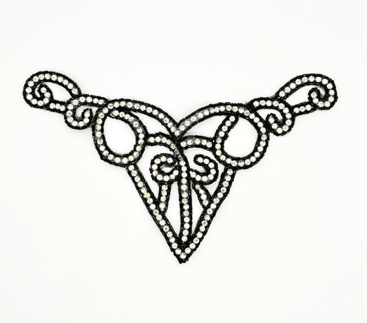 Designer Motif Vintage Neckpiece - Black Beads - High Quality Rhinestones 10" x 6"