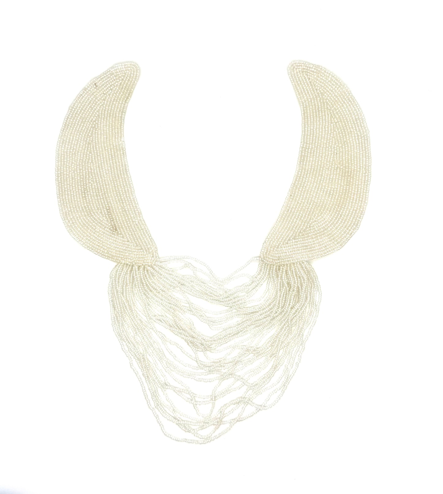 Designer Motif Neckpiece with Iridescent White Beads 11”x 9”