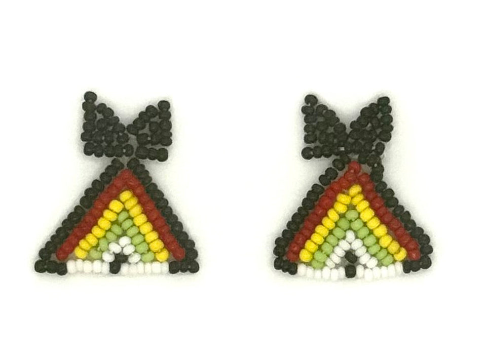 Pair of beaded accents with triangle design on a white background