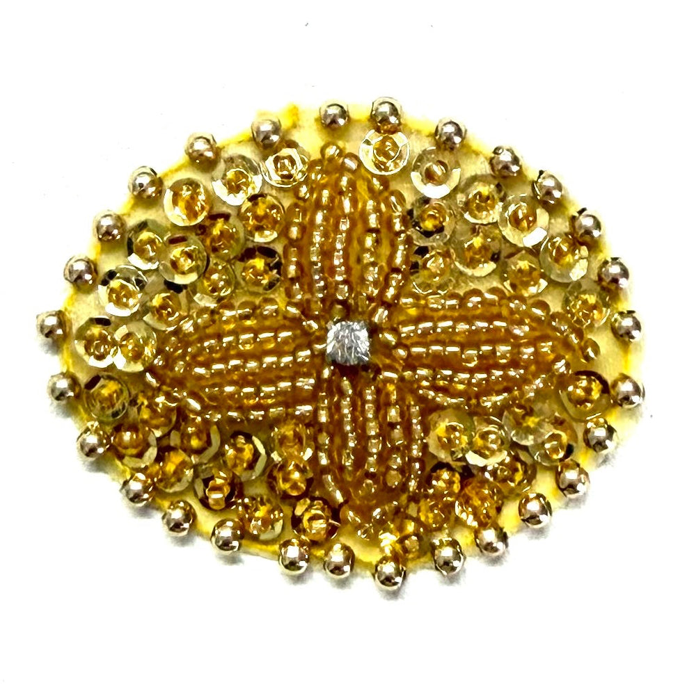 Oval Appliqué — Choice Silver or Gold Beads, Sequins, Pearls & Rhinestones 2" x 1.5"