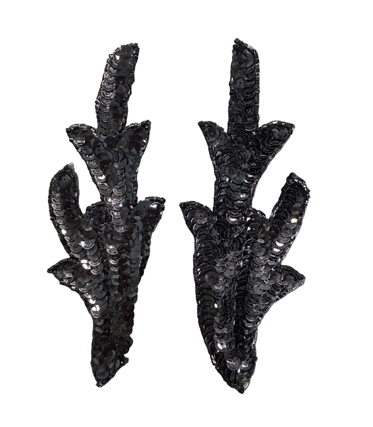 Hoja con lentejuelas y cuentas negras de 17.78 x 6.35 cm