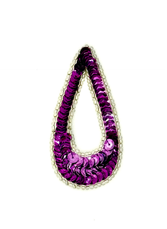 Motivo de diseñador, lágrima pequeña con lentejuelas moradas y cuentas plateadas, 7.6 x 3.8 cm