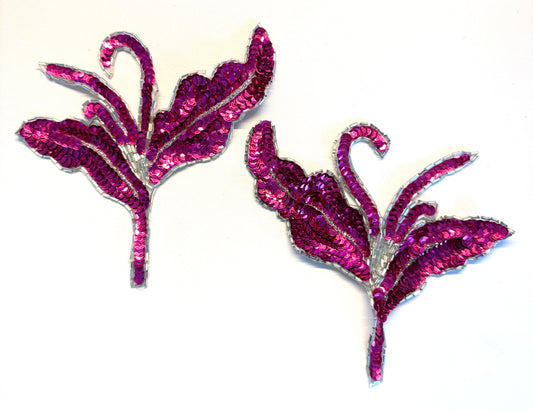 Sequin & Beaded Flower Appliqué, Fuchsia Pair