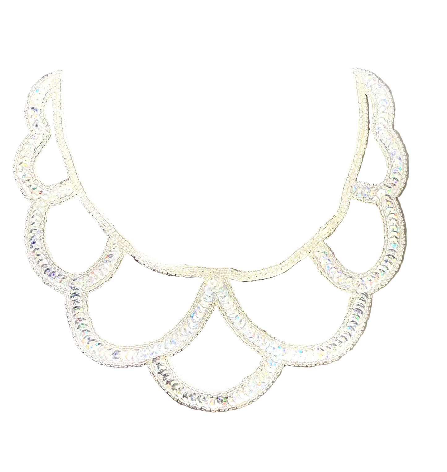 Designer Motif Neckpiece -  Silver Sequins - Silver Beaded Trim 7.25”x 7”