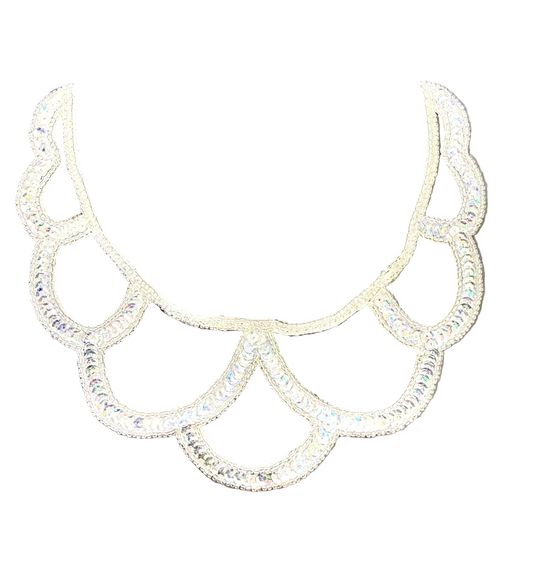 Designer Motif Neckpiece -  Silver Sequins - Silver Beaded Trim 7.25”x 7”