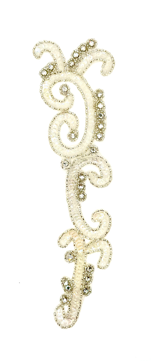 Vintage Designer Motif with Iridescent Clear Sequins and 25 Rhinestones 10" x 3"