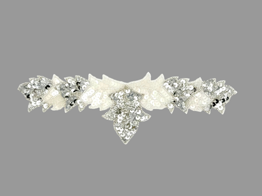 Designer Motif - Silver/Iridescent Sequins - Silver Beaded Trim 10”x 4”