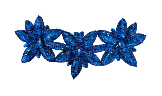 Flor triple con lentejuelas azul rey 24.1 cm x 10.2 cm