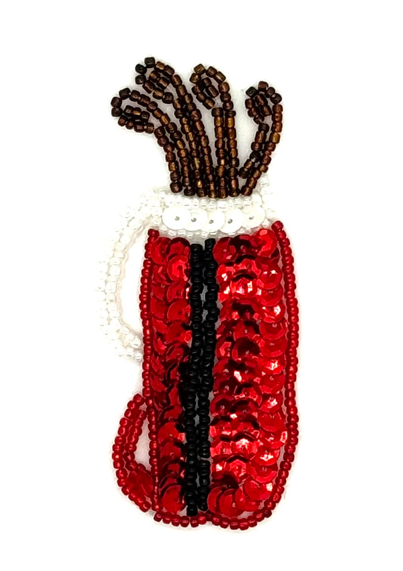 Bolsa de golf con lentejuelas y abalorios rojos, negros y bronce de 3,5" x 1,5"