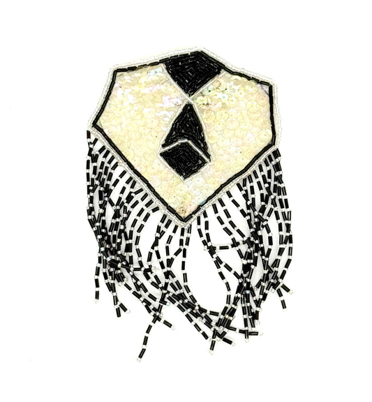 Epaulet Hexagon - Black/Iridescent Beads - Beige Iridescent Sequins 6”x 4”