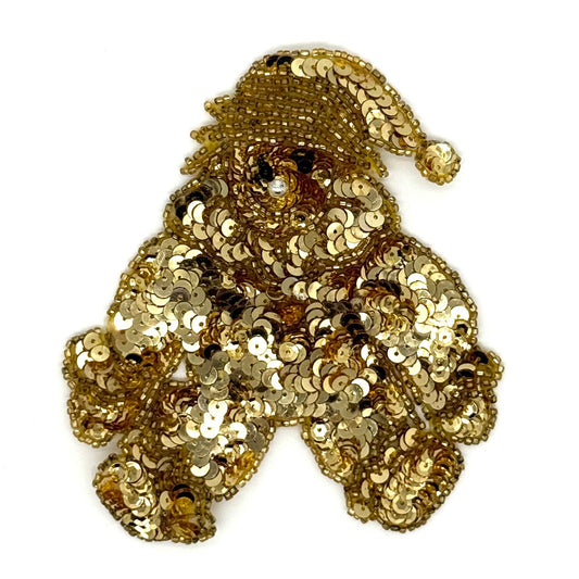 Gold Sequin Santa Bear Appliqué with Glass Beads, 5.25" x 4.5"