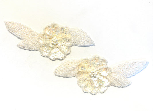 Flower Pair with Iridescent Sequins and Beads 6" x 2"