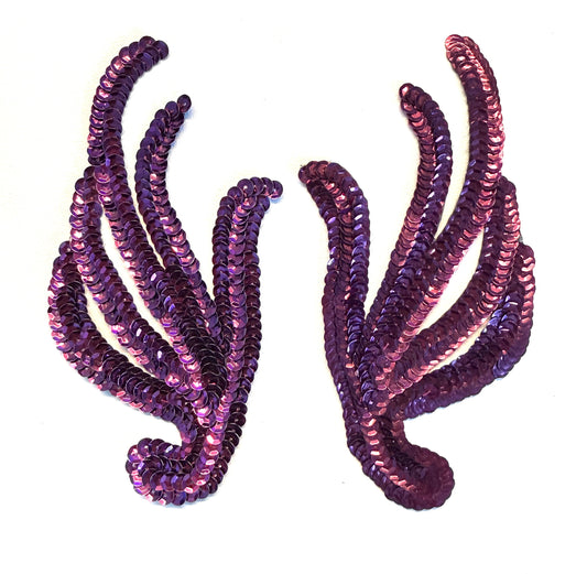 Par de hojas con lentejuelas malva oscuro* 6" x 3"