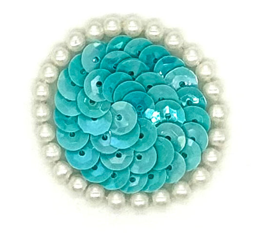 Elección de color Lentejuelas de puntos turquesa y perlas de 1.5"
