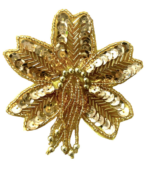Epaulet Flower - Gold Sequins Gold Beads 3.5" x 3"