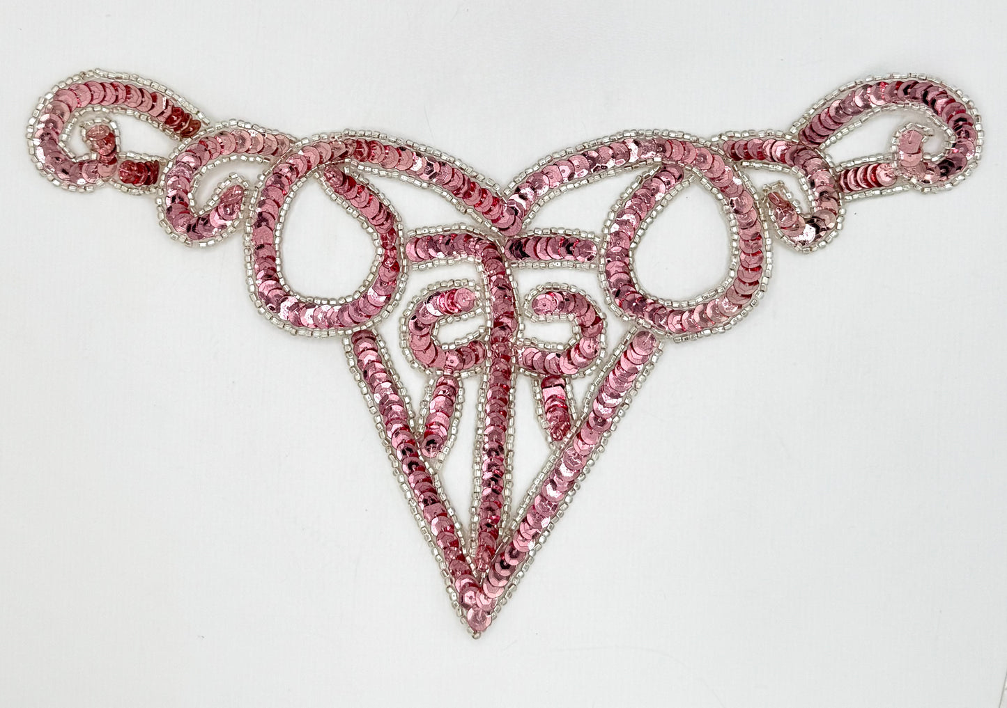 Designer Motif Neckpiece with Pink Sequins and Silver Beads 10.5" x 6"