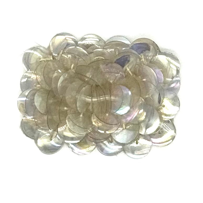 Rectangular Flower Appliqué with Raised Clear Sequins, 2.25" x 1.75"