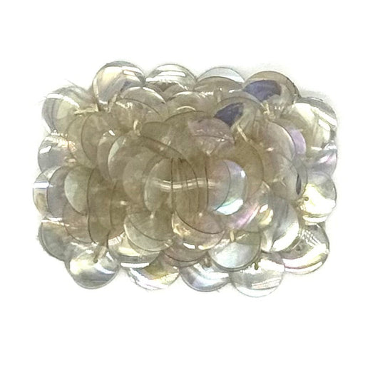 Rectangular Flower Appliqué with Raised Clear Sequins, 2.25" x 1.75"