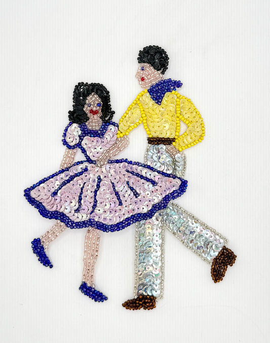 Square Dancing Couple with Purple, Yellow and Silver Sequins and Multicolored Beads 6" x 5" Choice of Color