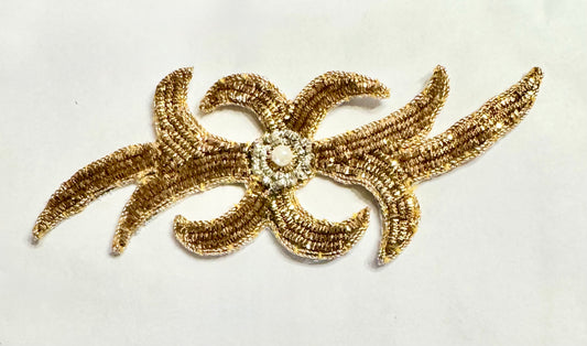 Designer Motif with Gold Bullion Thread and Center Pearl 5.25" x 2"