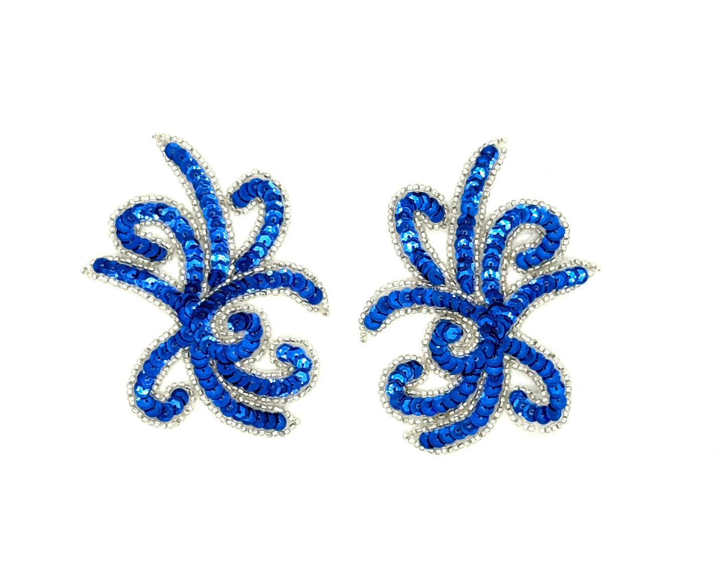 Designer Motif Spray Pair - Royal Blue Sequins- Silver Beads 3.5" x 3"