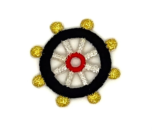 Ships Wheel -Embroidered Iron on - Red/Silver/Gold/Navy - 1.25"