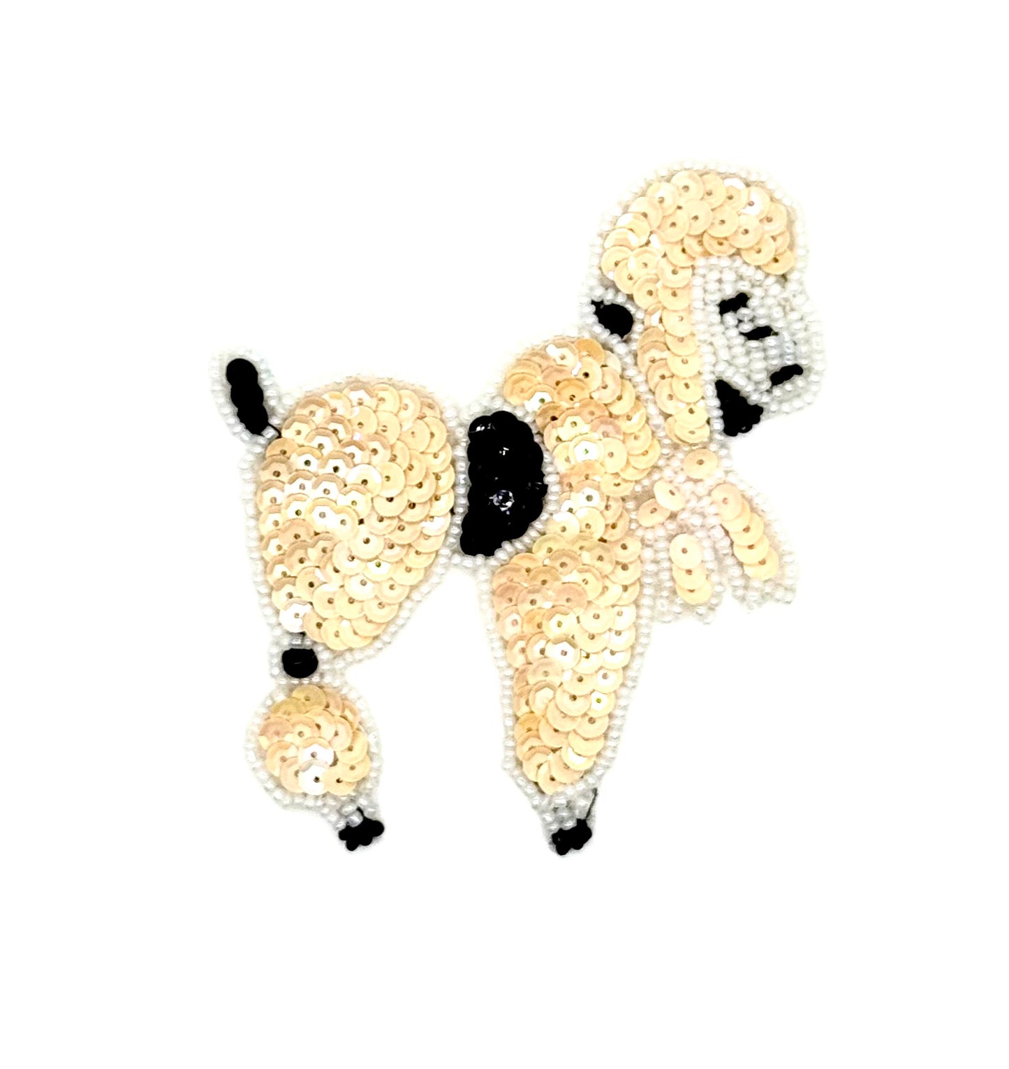 Poodle with Bow - Cream and Black Sequins Choice of Size: 7" x 6", 4.25” x 4” or 4” x 3.5”