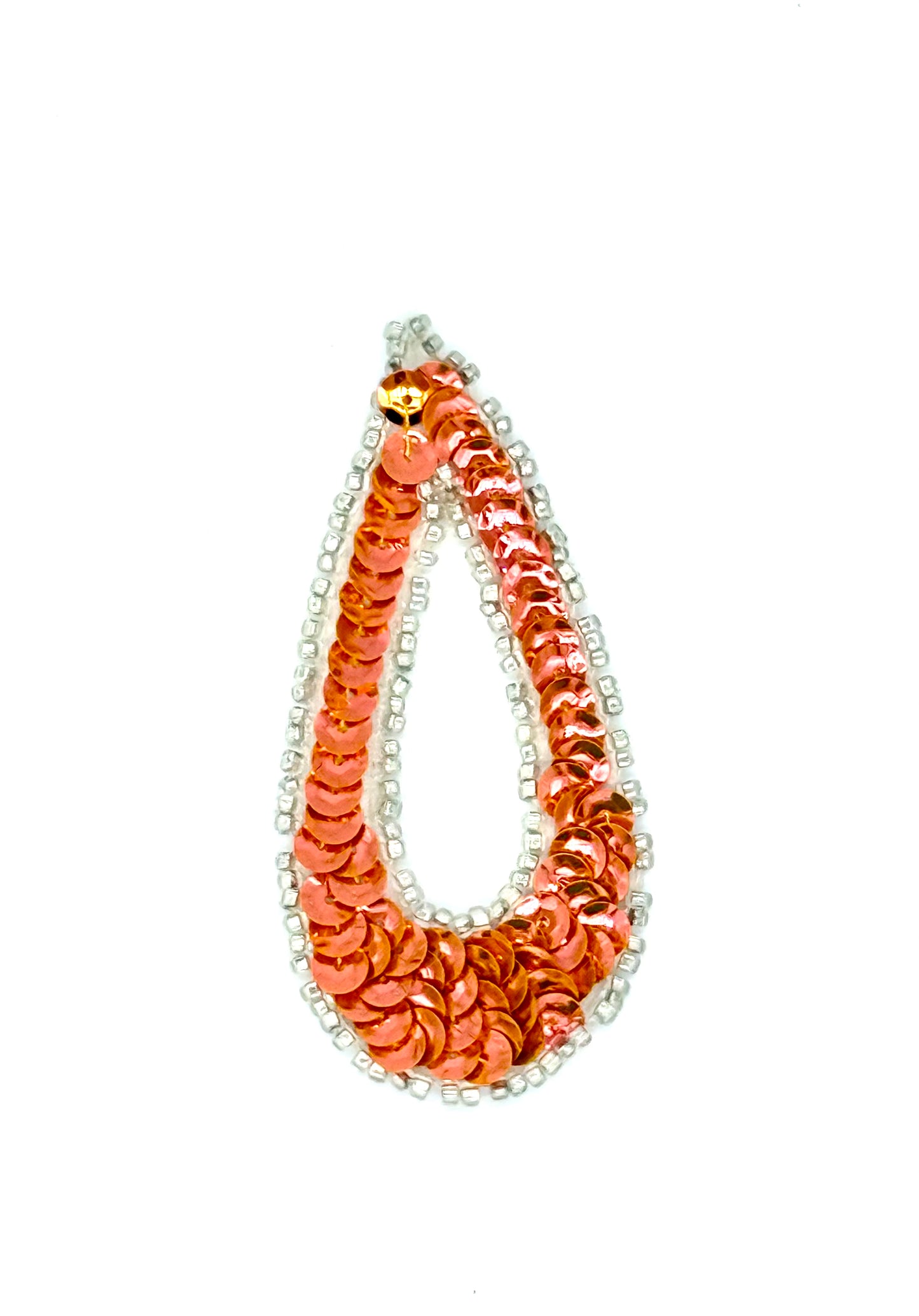 Designer Motif Teardrop with Fluorescent Peach Sequins 3”x 1.5”