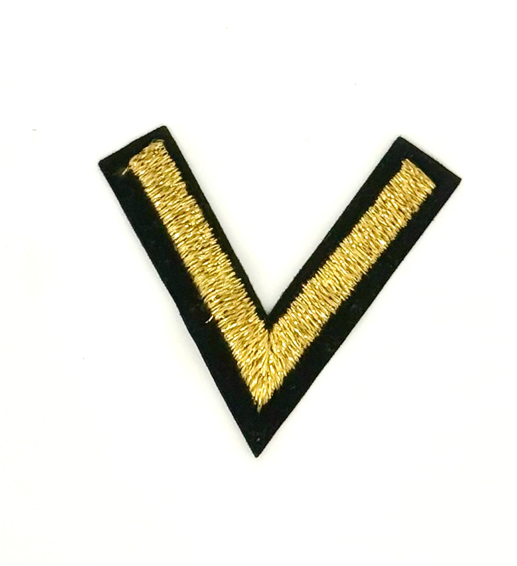2.5” Letter V Appliqué - Embroidered - Gold/Black