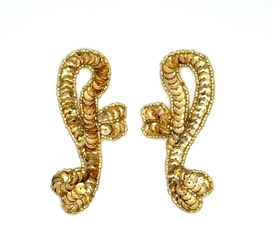 Designer Motif - Gold Sequins - Gold Beaded Trim 3.5”x 2”