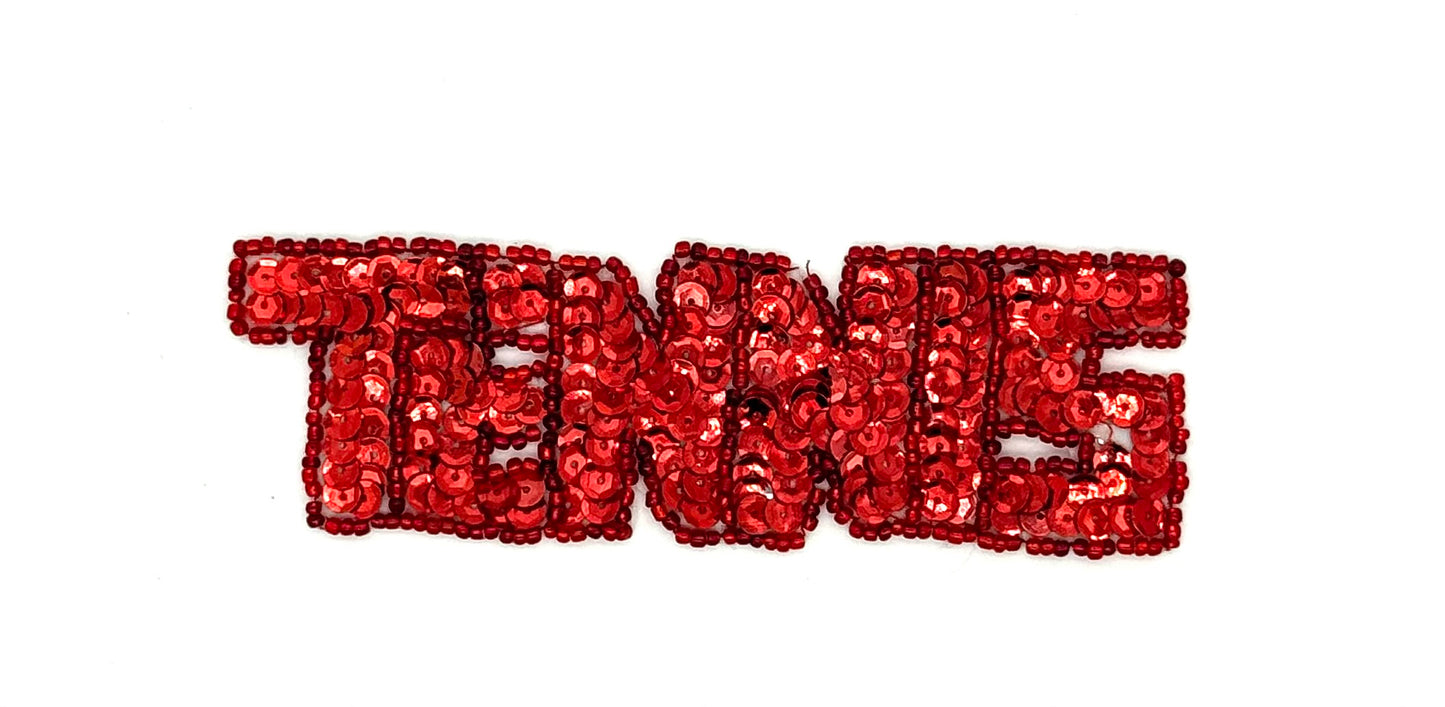 "Tennis" Word - Choice of  Royal Blue/Gold/Red Sequins - Glass Beads  5" x 1.5"