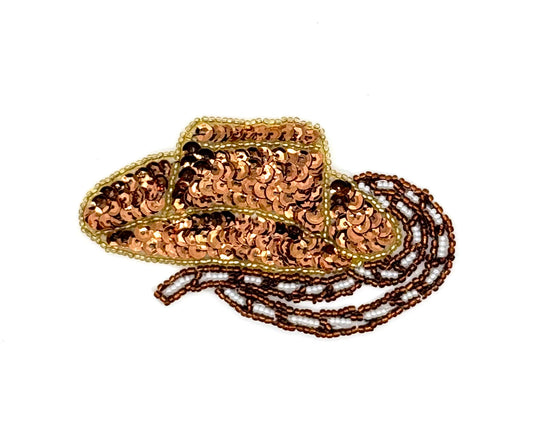 Cowboy Hat with Bronze Sequins and Gold, White and Bronze Beads 4.25" x 2.5”