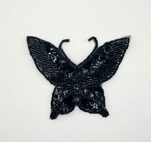 Butterfly with Black Sequins and Beads 3" x 4"