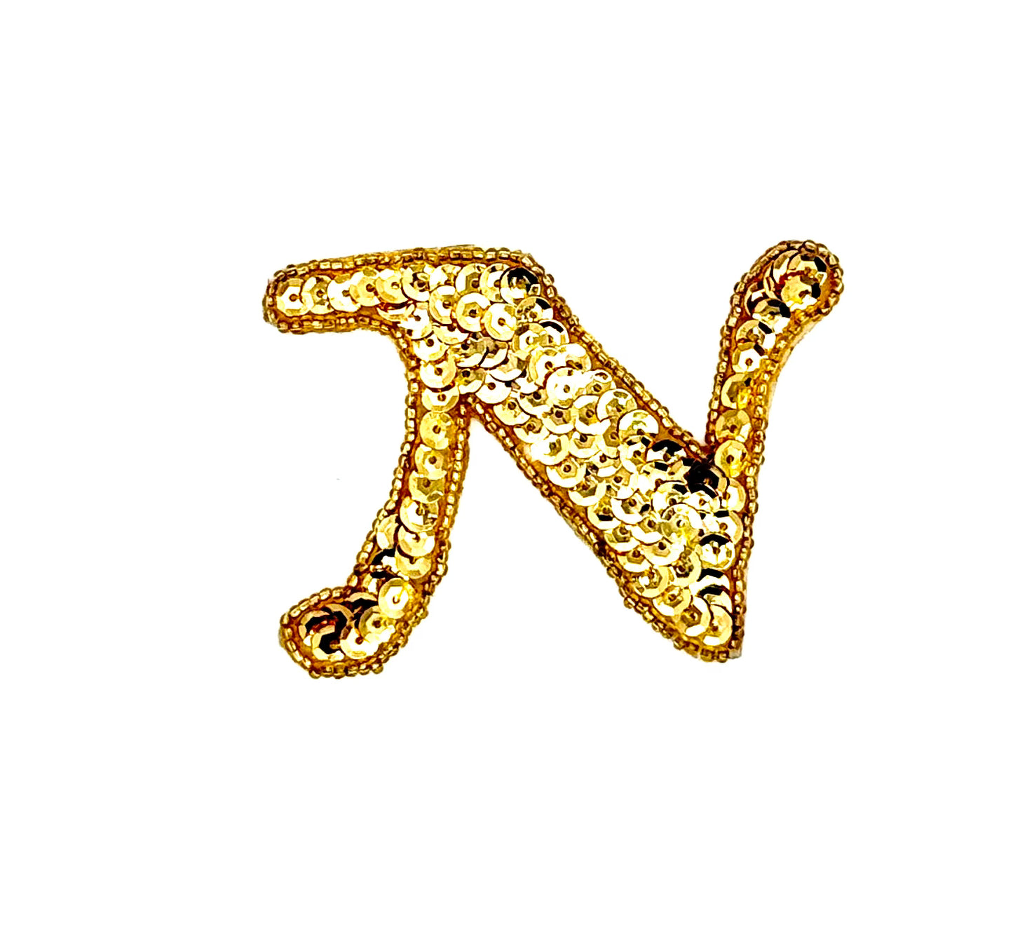 2.5” Letter N Appliqué - Gold Sequins/Beads