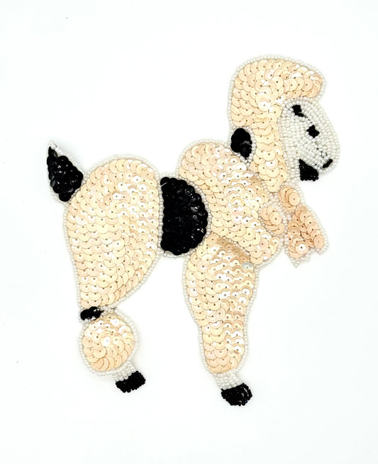 Poodle with Bow - Cream and Black Sequins Choice of Size: 7" x 6", 4.25” x 4” or 4” x 3.5”