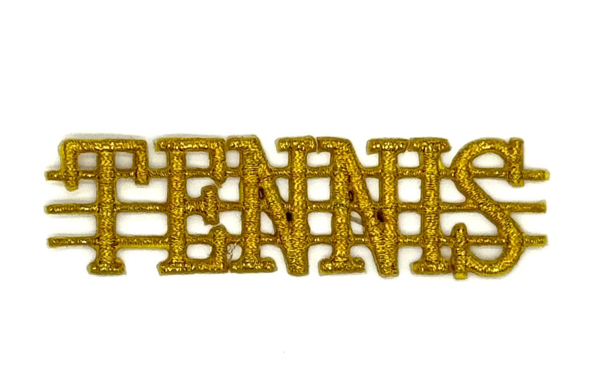 Palabra "Tenis" con Barras, Bordado Termoadhesivo Dorado Metálico 3.5" x 1"