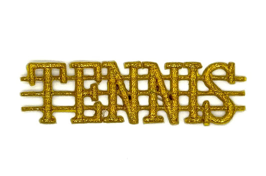 Palabra "Tenis" con Barras, Bordado Termoadhesivo Dorado Metálico 3.5" x 1"