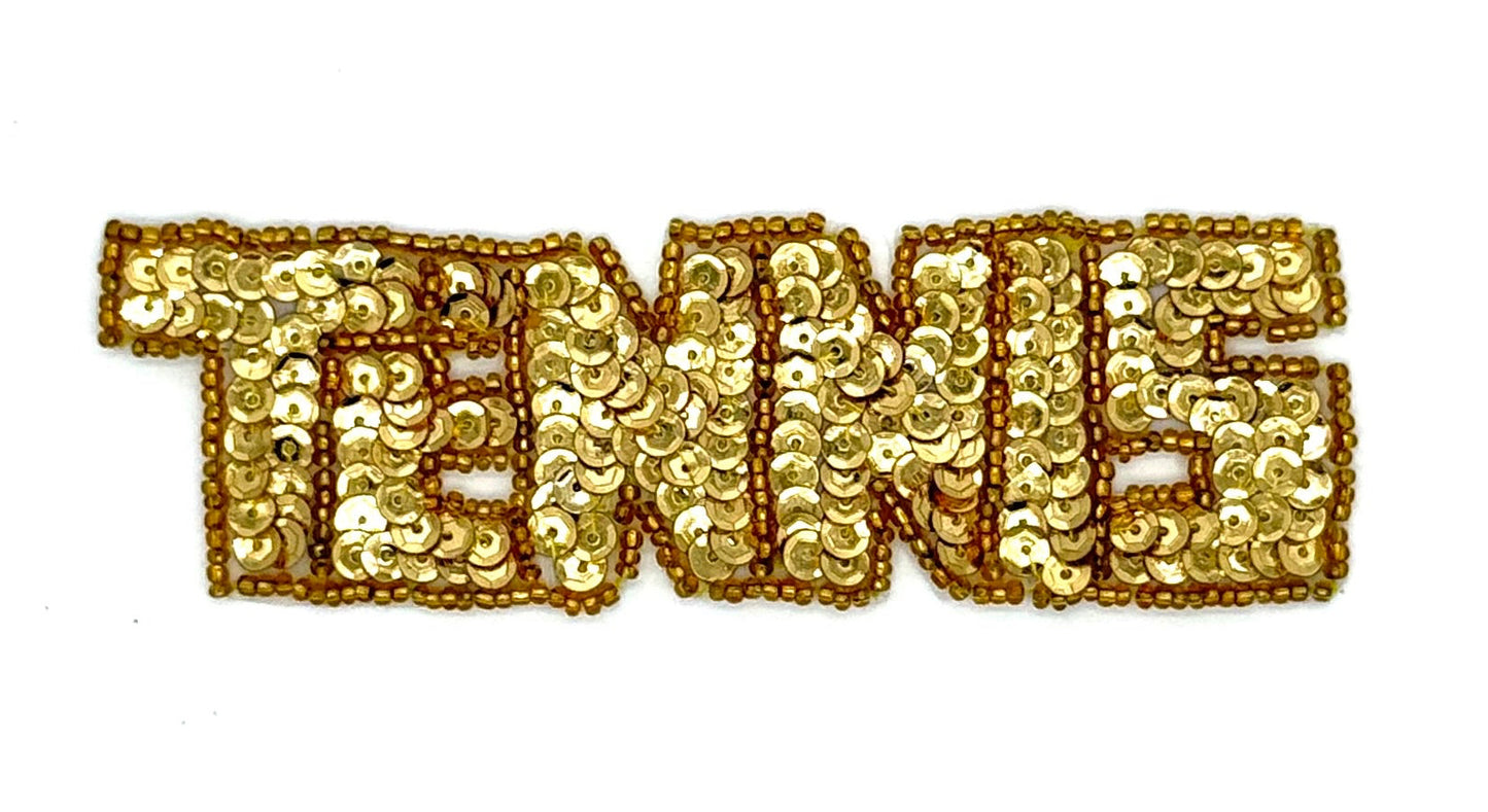 "Tennis" Word - Choice of  Royal Blue/Gold/Red Sequins - Glass Beads  5" x 1.5"