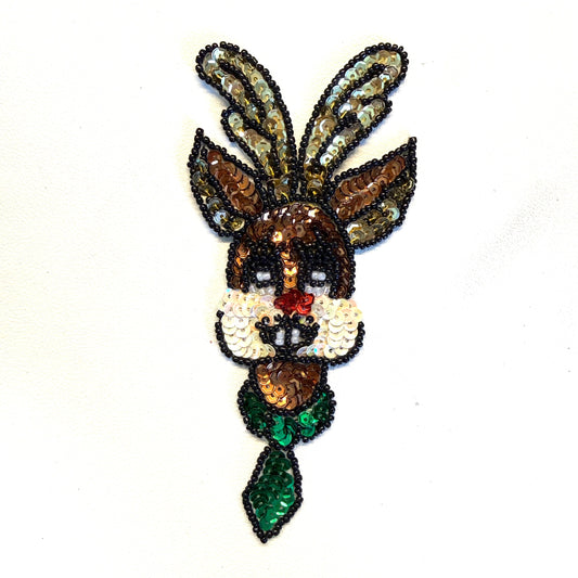 Reindeer Face with Necktie Sequin Appliqué, Approx. 5.5" x 2.25"