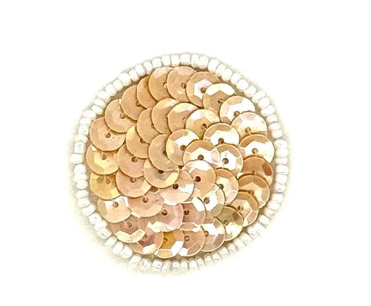 Dot Applique - Iridescent Beige Sequins - Glass Beads 1.75"