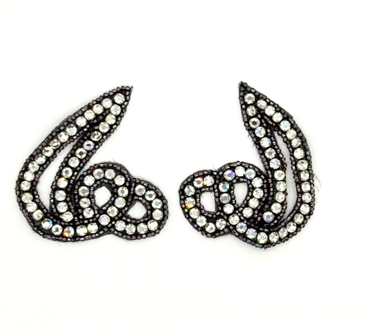 Designer Twist Pair - Gunmetal Beads - Rhinestones 3" x 2.5"