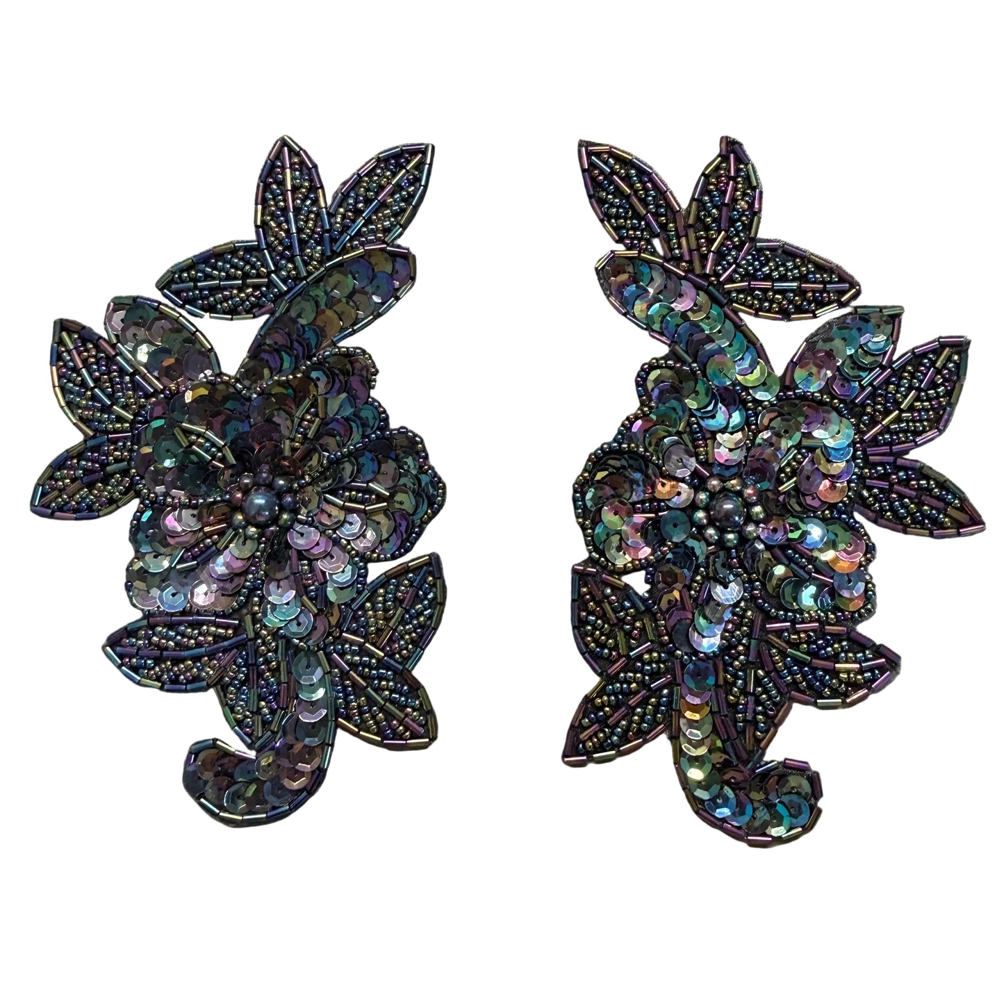 Moonlight Sequin & Glass Bead Flower Appliqué – Choice of Style A or B, 6" x 3.5"